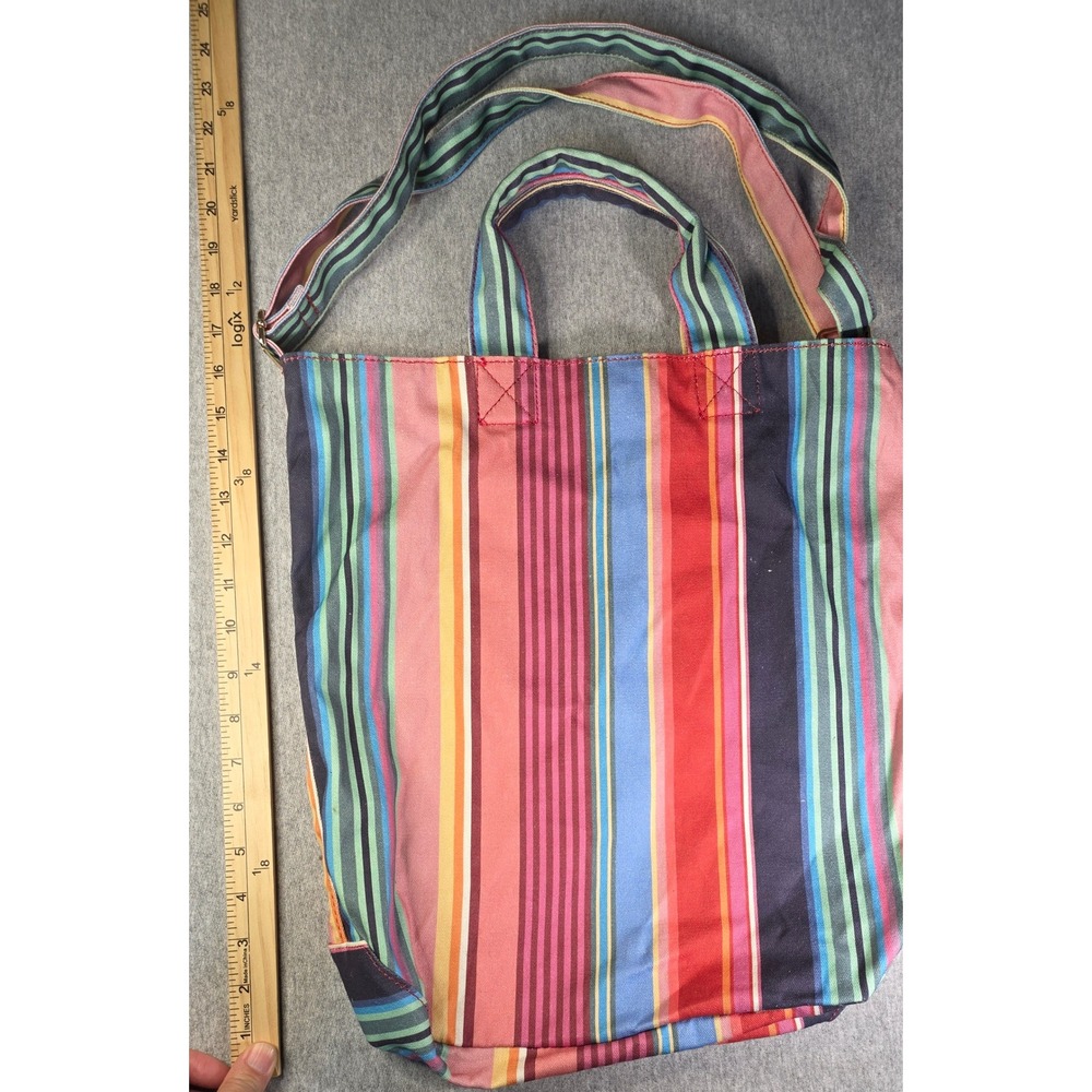 Stella & Dot Multi Color Striped Canvas Tote Bag with Shoulder Strap